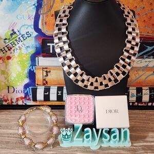 Dior Pink Octobody NIB With Artisan Pink Glass Bracelet & Statement Necklace